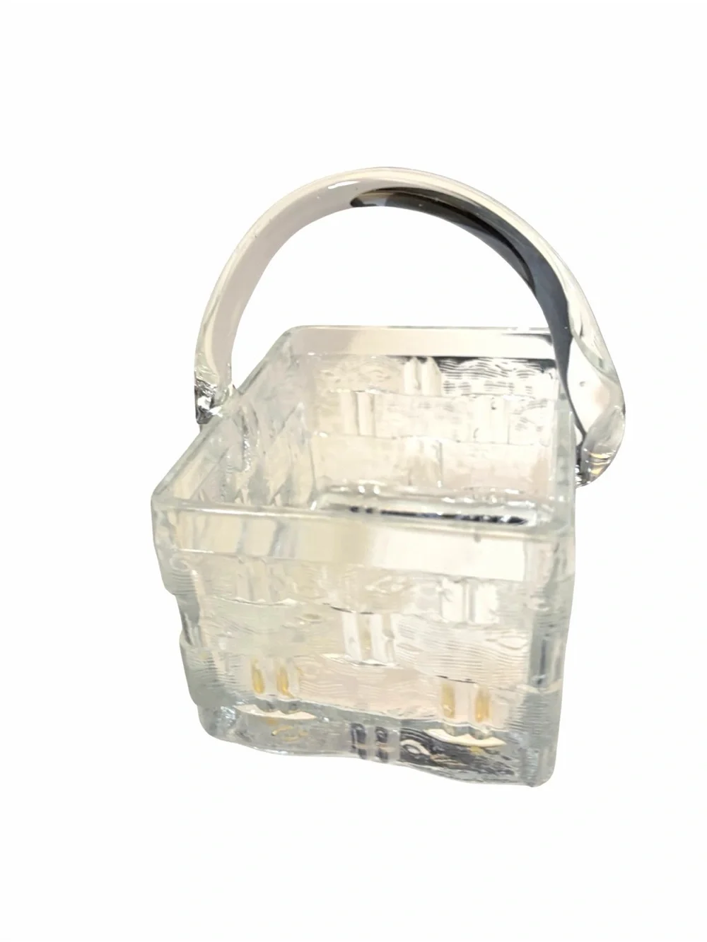Vintage Clear Pressed Glass 4” Square Basket Geometric Lattice Weave Pattern